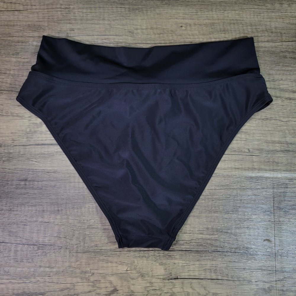 SHEKINI Womens Black Bikini Bottom Twist Front Cheeky Swimsuit Ruched Sz L - Picture 4 of 5